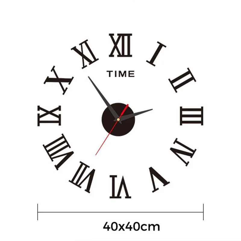 3D Acrylic Roman Numerals Digital Mirror Wall Clock – Large Round DIY Self-Adhesive Fashion Clock