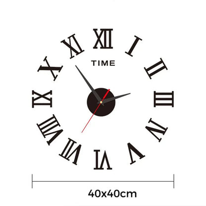 3D Acrylic Roman Numerals Digital Mirror Wall Clock – Large Round DIY Self-Adhesive Fashion Clock