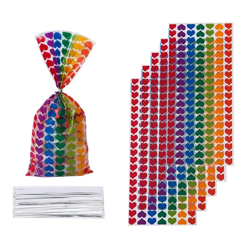 50pcs Rainbow Striped Flat Pocket Candy Cookie Bread Gift Bags - Baked Snacks Candy Bundle Pockets