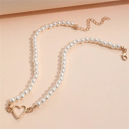 Imitation Pearl Heart Choker Necklace for Women – Trendy Party Clavicle Jewelry Gift