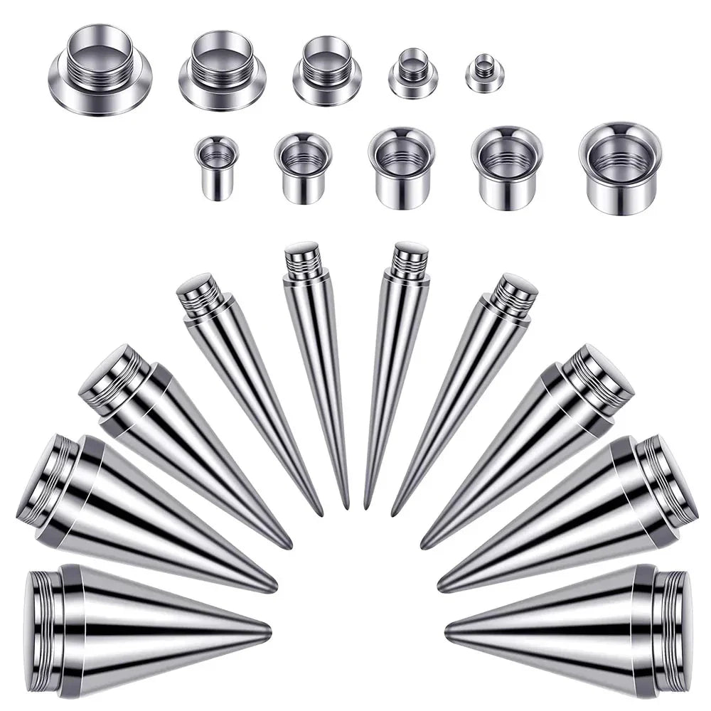 Ear Stretcher Kit — 11mm Surgical Stainless Steel Ear Plugs, Expander Gauges & Flesh Tunnel Body Jewelry