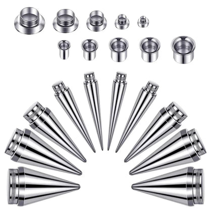Ear Stretcher Kit — 11mm Surgical Stainless Steel Ear Plugs, Expander Gauges & Flesh Tunnel Body Jewelry