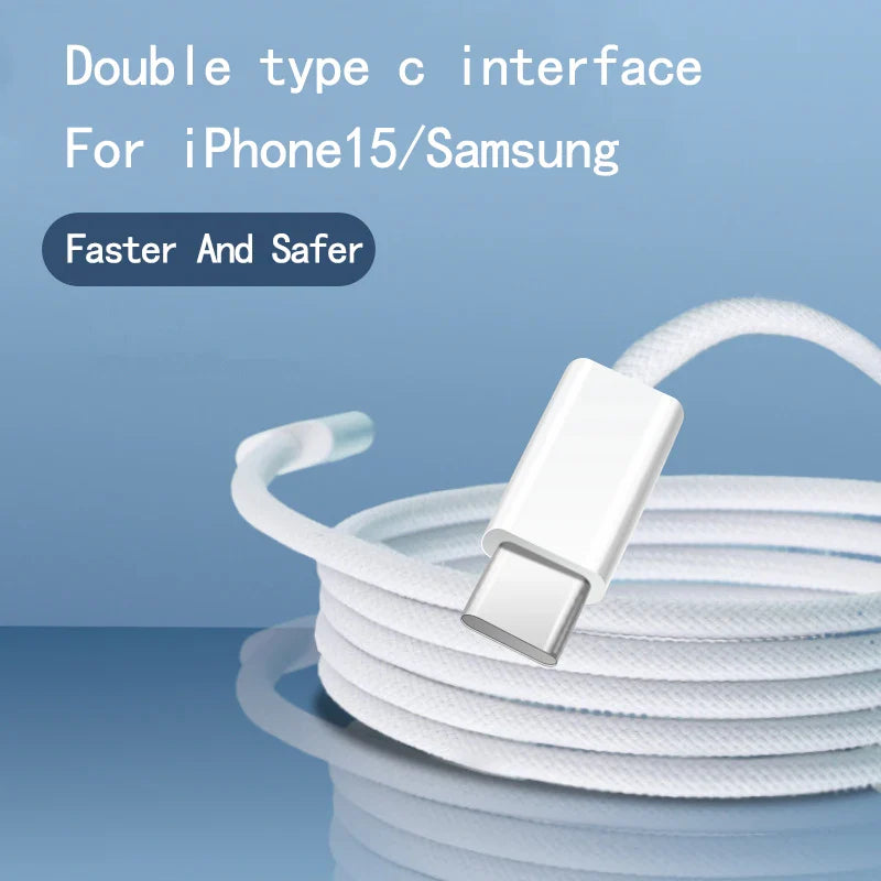 USB-C to USB-C Fast Charging Cable – 60W PD Braided Data & Charger Cable for iPhone 15, Android, Samsung, Huawei