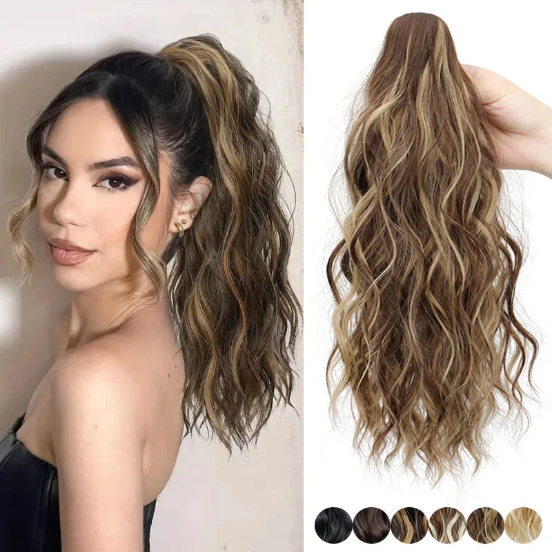 Synthetic Short Curly Water Wave Claw Clip-In Ponytail – Black & Blonde Hair Extension for Women Fashion Accessories