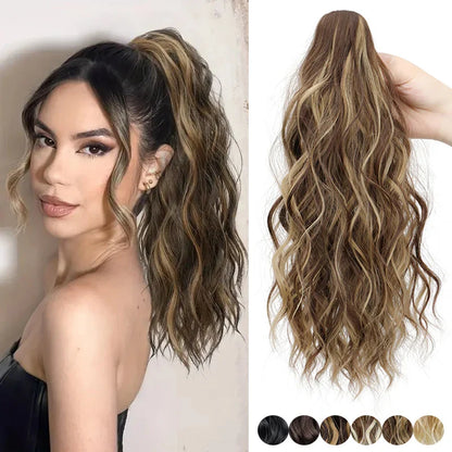 Synthetic Short Curly Water Wave Claw Clip-In Ponytail – Black & Blonde Hair Extension for Women Fashion Accessories