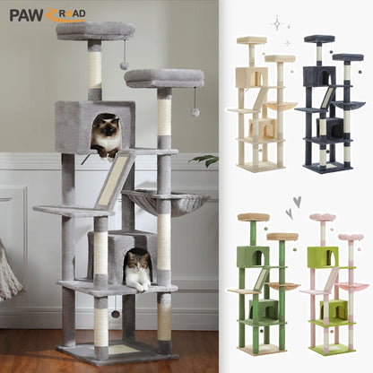 Large Cat Tree Tower – Multi-Level Plush Indoor Cat Condo with Scratching Posts, Boards, Perches & Caves