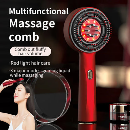 Electric Vibration Scalp Massage Comb with Red Light Therapy for Hair Growth & Anti-Hair Loss, Liquid Oil Applicator for Hair Care