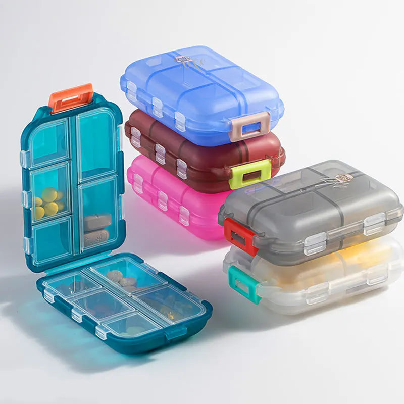 JUSTLANG Portable Medicine Box – Waterproof & Moisture-Proof Pill Container with 10 Small Grid Cells for Tablets Storage