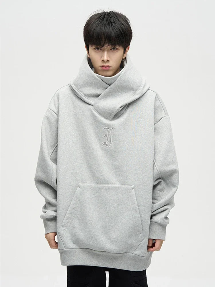 Autumn Ninja Streetwear Turtleneck Hoodie for Men – Letter Embroidered Hip Hop Fashion Sweatshirt, Y2K Vintage Fleece