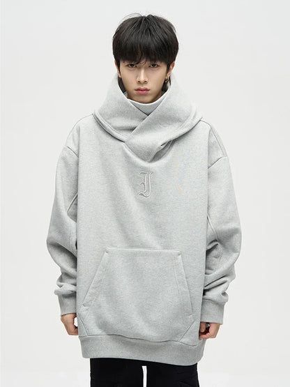 Autumn Ninja Streetwear Turtleneck Hoodie for Men – Letter Embroidered Hip Hop Fashion Sweatshirt, Y2K Vintage Fleece