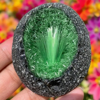 Raw Green Magnetite & Quartz Crystal Cluster - Egg-Shaped Mineral Specimen with Pyrite & Ice Crystals