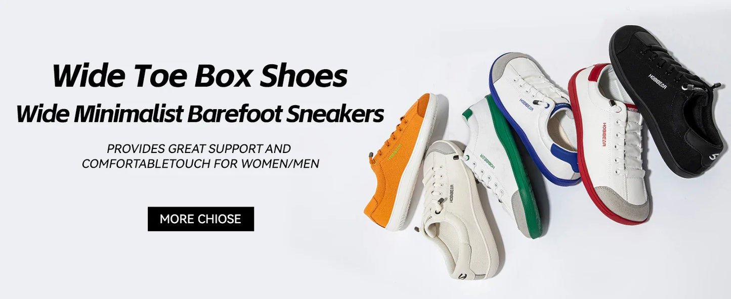 HOBIBEAR Zero Drop Barefoot Shoes – Wide Toe Minimalist Canvas Sneakers for Men & Women