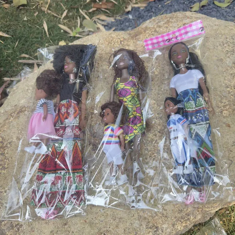 Kawaii African Girls Doll Set — 30cm Mother & 14cm Daughter with Clothes, DIY Kids Toy Birthday Gift