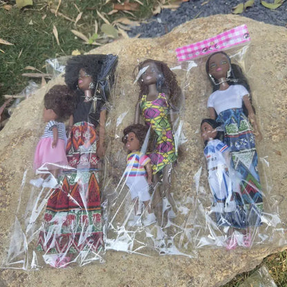 Kawaii African Girls Doll Set — 30cm Mother & 14cm Daughter with Clothes, DIY Kids Toy Birthday Gift