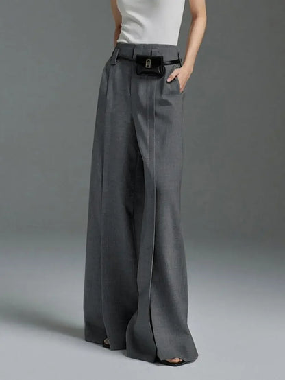 Yeezzi Urban 2024 Women's Suit Pants - Fashionable High-Waisted, Pleated, Split-Front Trousers in Black & White