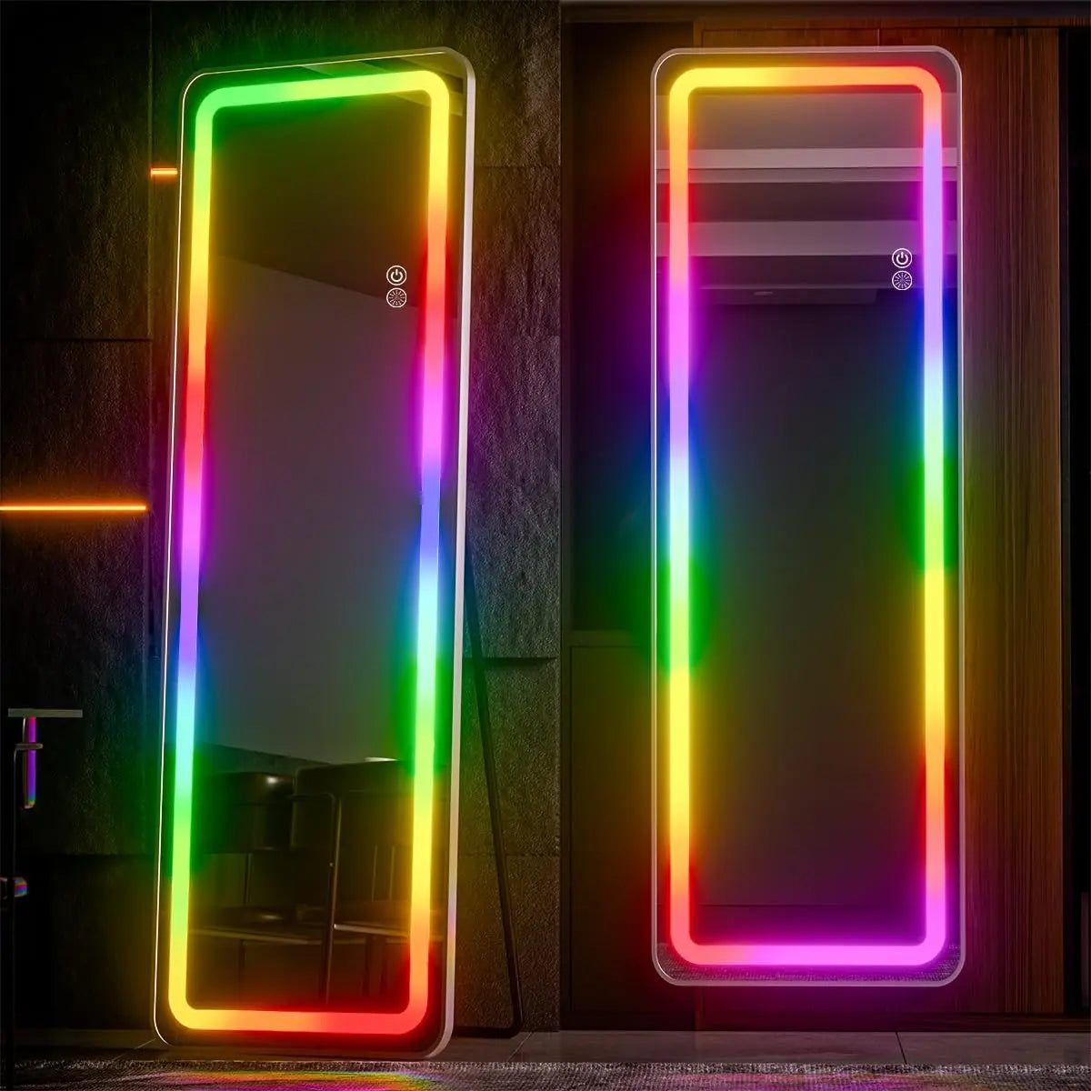 RGB Full-Length LED Mirror – 60"x16" Full Body Wall-Mounted Mirror with Dimming & 7 Color Changing Lights