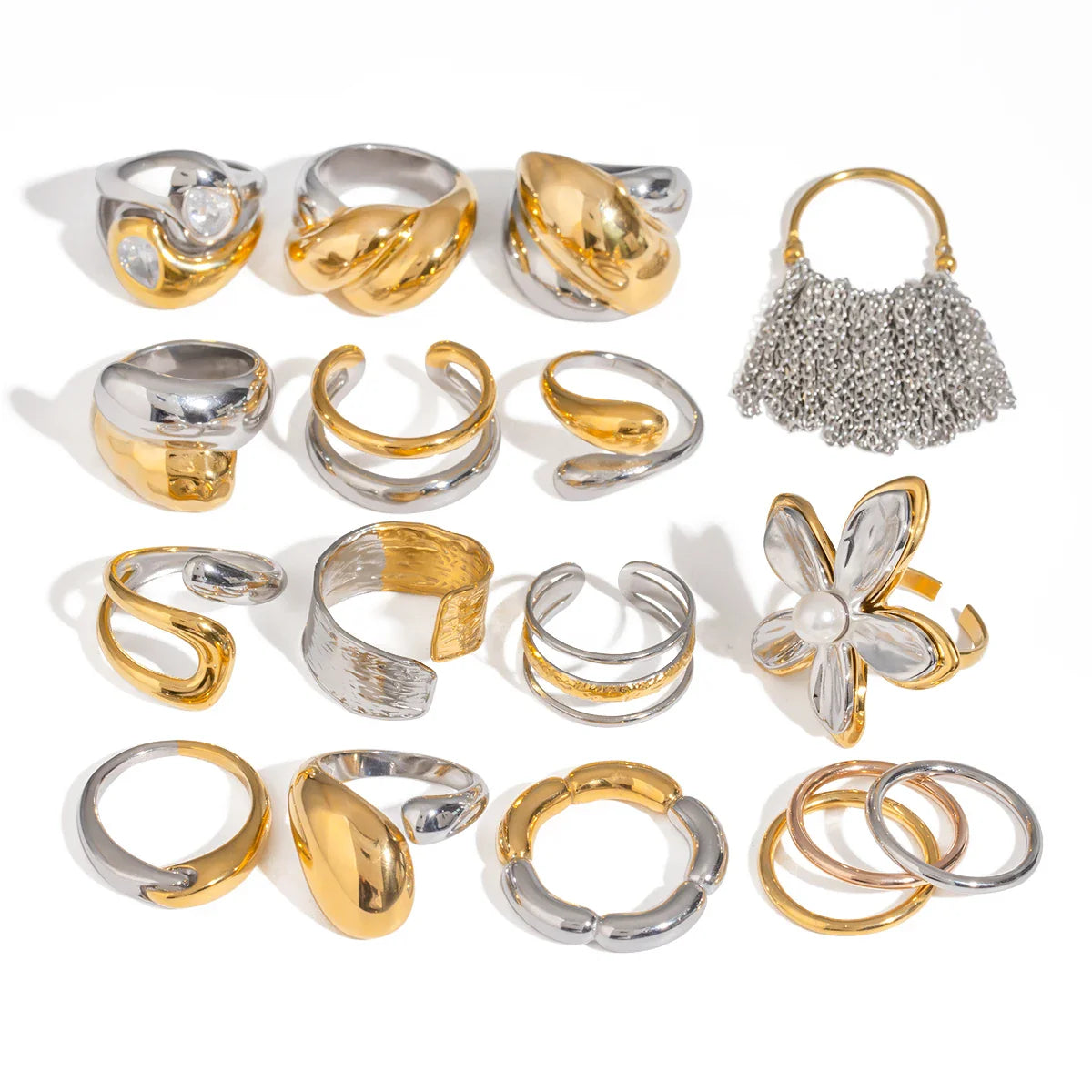Vintage 18K Gold Plated Stainless Steel Ring – Double Line Irregular Open End Jewelry for Women