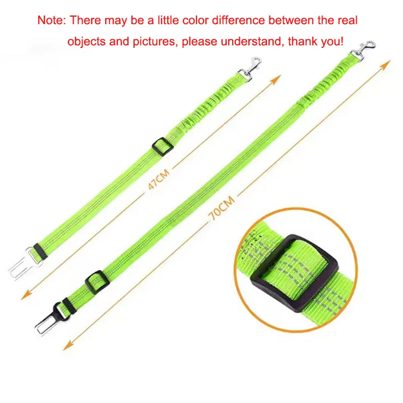High-Grade Adjustable Dog Car Safety Belt — Shock-Absorbing Damping Strap with Reflective Trim, Universal Fit