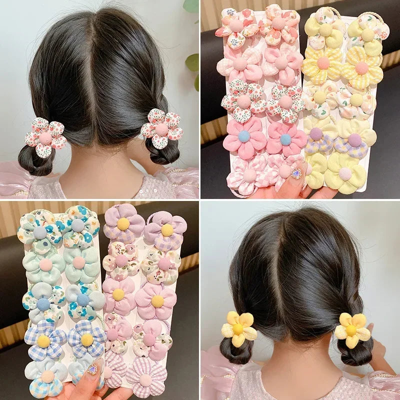 10 Pcs Baby Girl Flower Hair Bands Set – Cute Colorful Soft Scrunchies Ponytail Holders for Kids