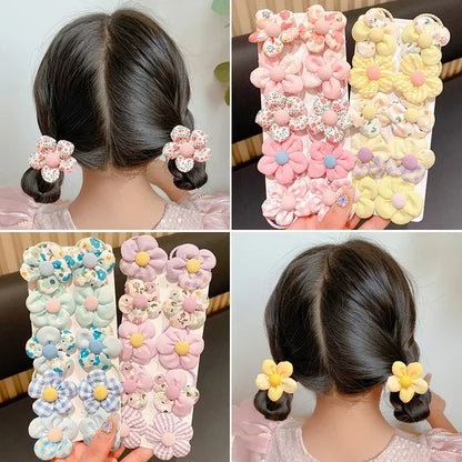 10 Pcs Baby Girl Flower Hair Bands Set – Cute Colorful Soft Scrunchies Ponytail Holders for Kids