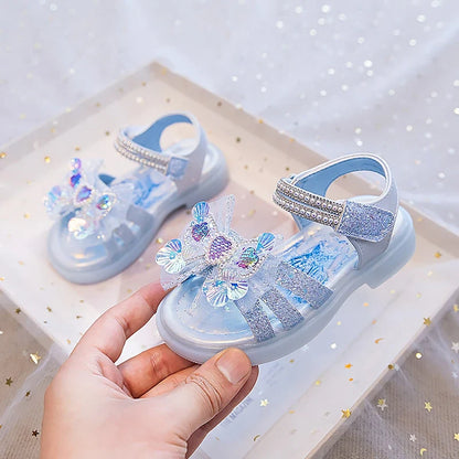 Girls' Rhinestone Bow Sandals - Sparkly Pearl Heart Summer Party Shoes