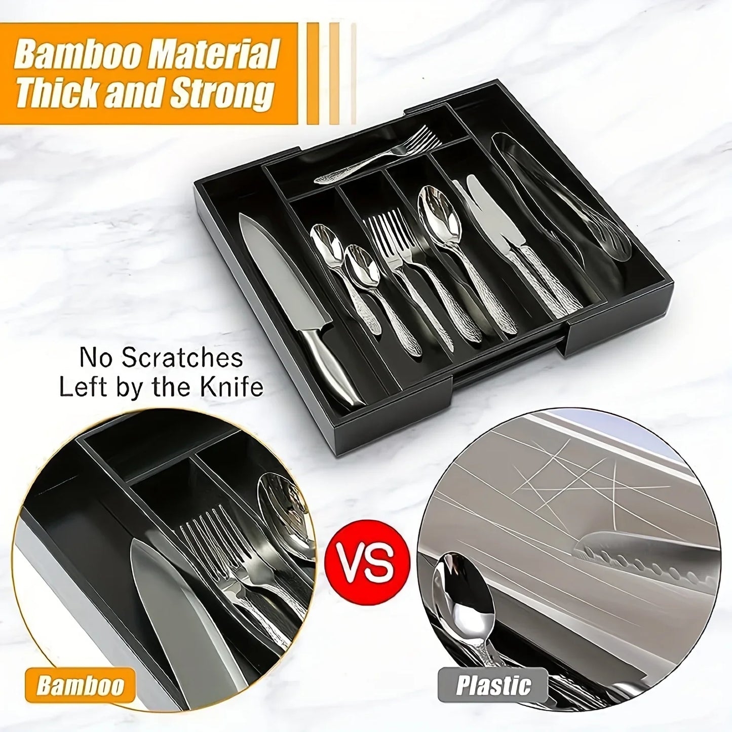 Adjustable Flatware Organizer Tray with Dividers – Plastic Utensil Holder for Spoons, Forks & Knives