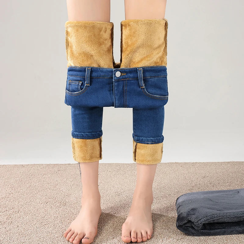 Women’s Thermal Fleece Jeans – Winter Warm Thickened Skinny Velvet Pants
