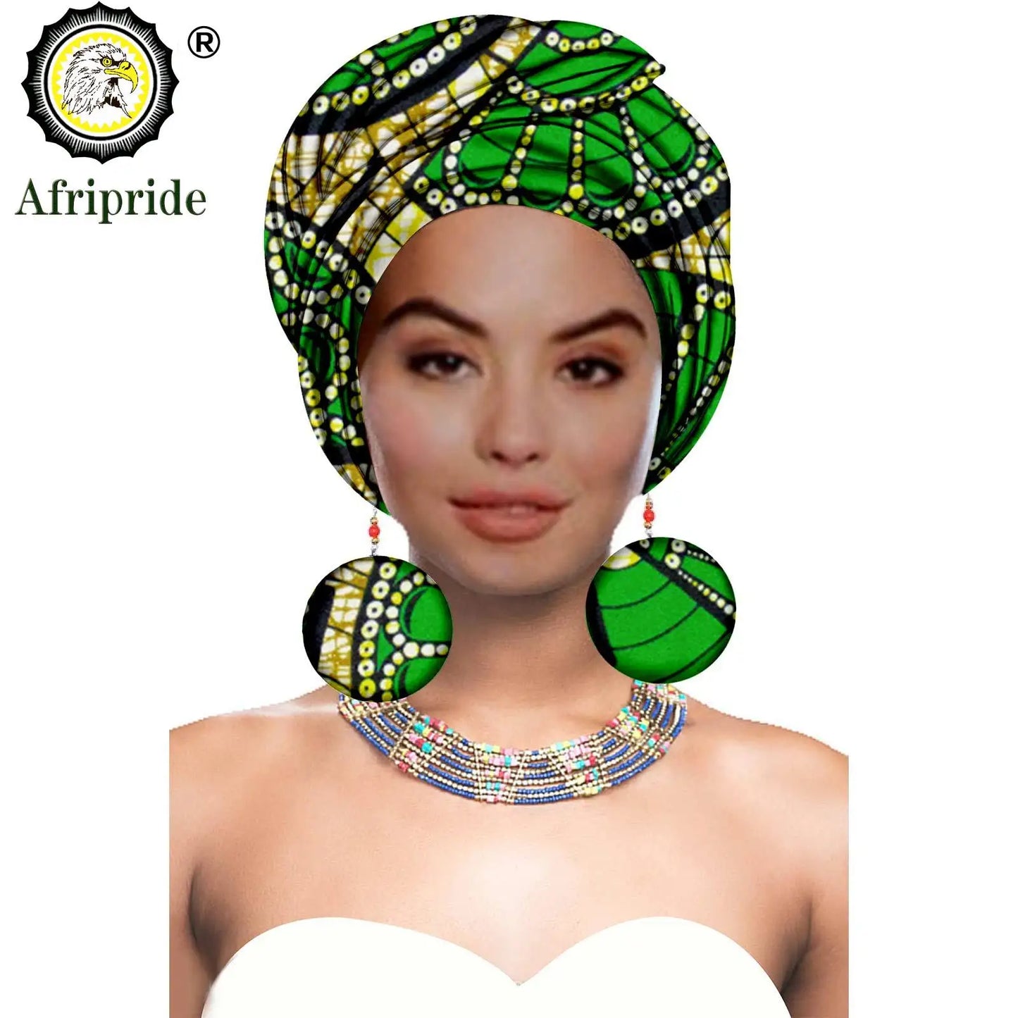 African Turban Headwrap - Nigerian Ankara Headscarf with Matching Earrings