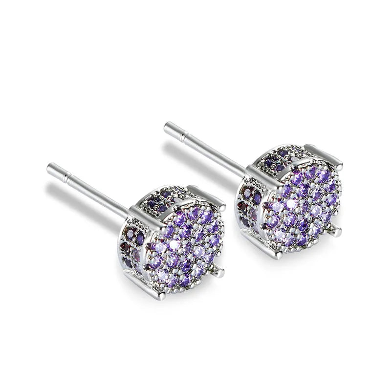 Austrian Crystal Round Earrings for Women – White Gold & Yellow Gold Color, White Zircon Hip Hop Wedding Stud Jewelry