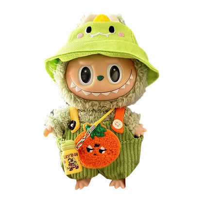 Labubu v1v2 Doll Clothes Outfit (15-17cm) – Sitting Party Bear Accessories with Scarf, Hat & Bag