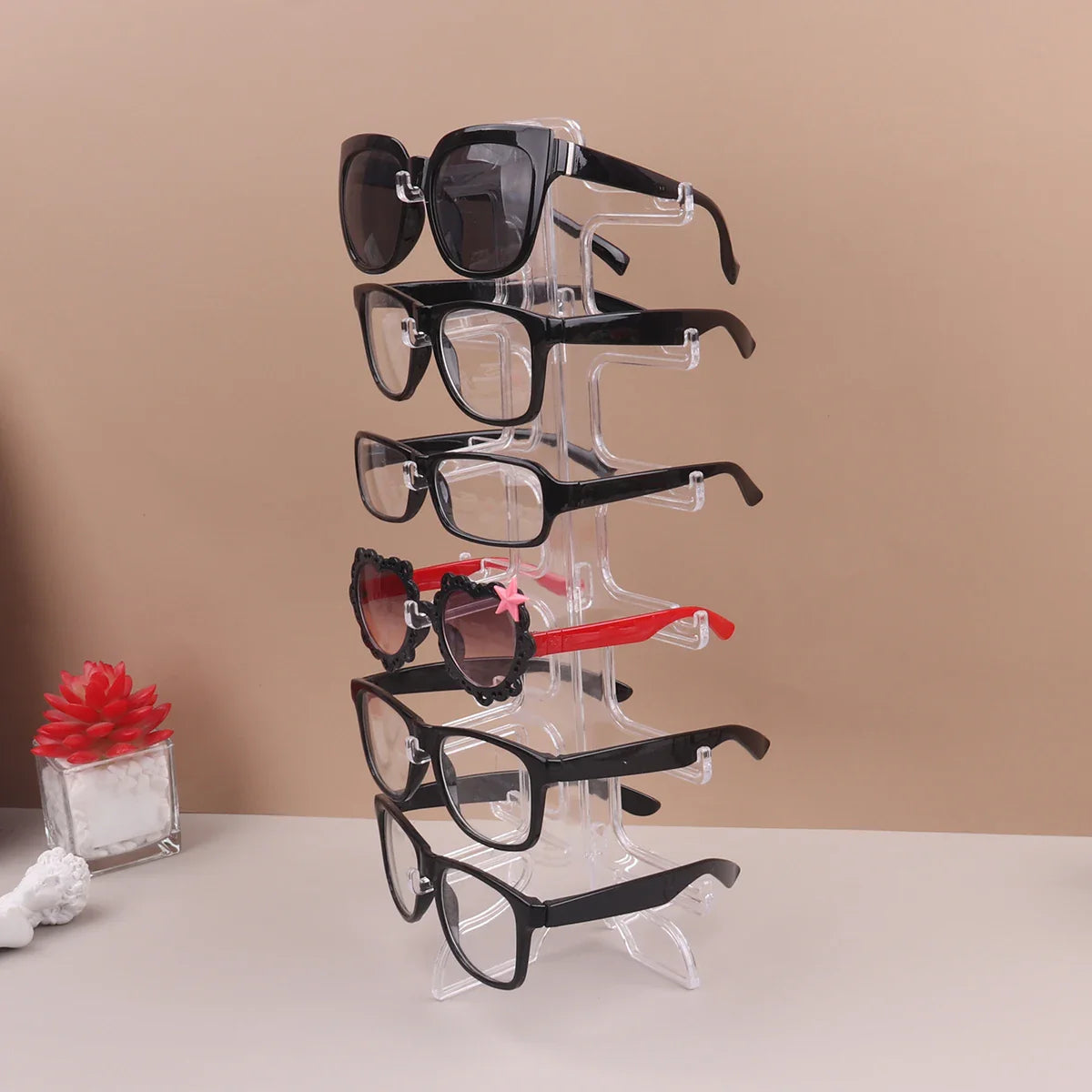 Plastic Sunglasses Display Rack – Eyeglasses Storage Stand for Home Organizer