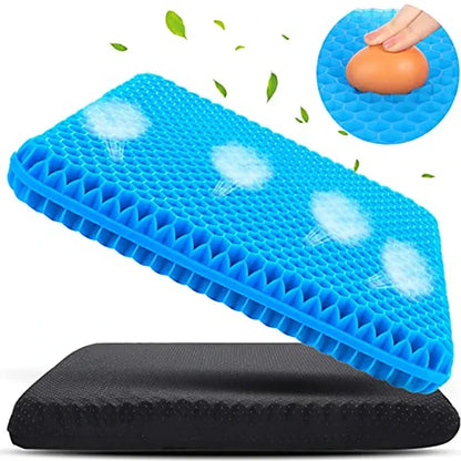 Gel Seat Cushion – Double Thick Egg Gel Pad for Pressure Relief, Breathable Soft Cushion for Car & Office Chair