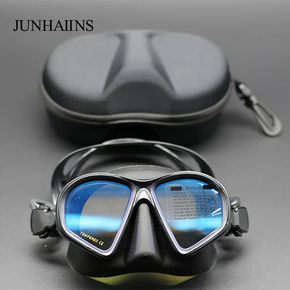 Freediving Mask with Camera Mount - Two-Window Tempered Glass Waterproof Anti-Fog Snorkeling Mask