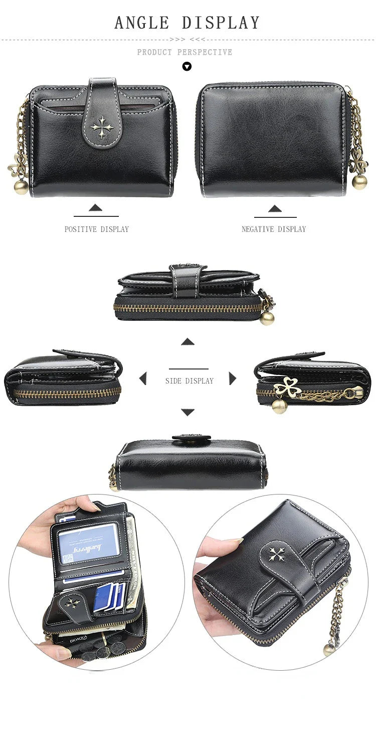 Women’s PU Leather Wallet — Short Hasp Coin & Card Holder, Small Money Bag Clutch in Blue & Red