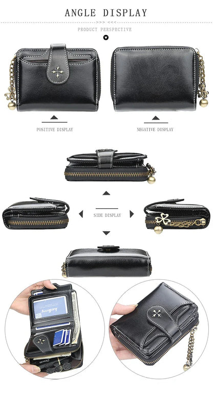 Women’s PU Leather Wallet — Short Hasp Coin & Card Holder, Small Money Bag Clutch in Blue & Red