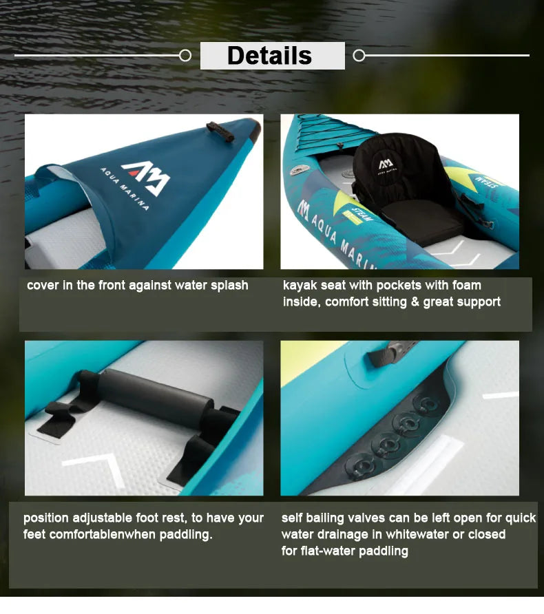 AQUA MARINA STEAM Inflatable Sport Kayak – 1-2 Person PVC Canoe Dinghy Raft with Pump, Seat & Drop Stitch Floor