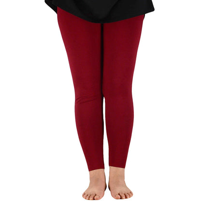 Women Bamboo Fiber Elastic Waist Leggings – Plus Size High Stretch Casual Workout Basic Pants Soft Comfortable Fitness Leggings