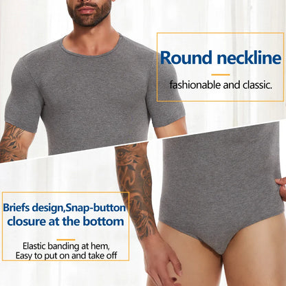Men’s Short Sleeve Full-Body Shaper Bodysuit – Tummy Control Romper Pajamas, Waist Trainer Slimming Shapewear Undershirt