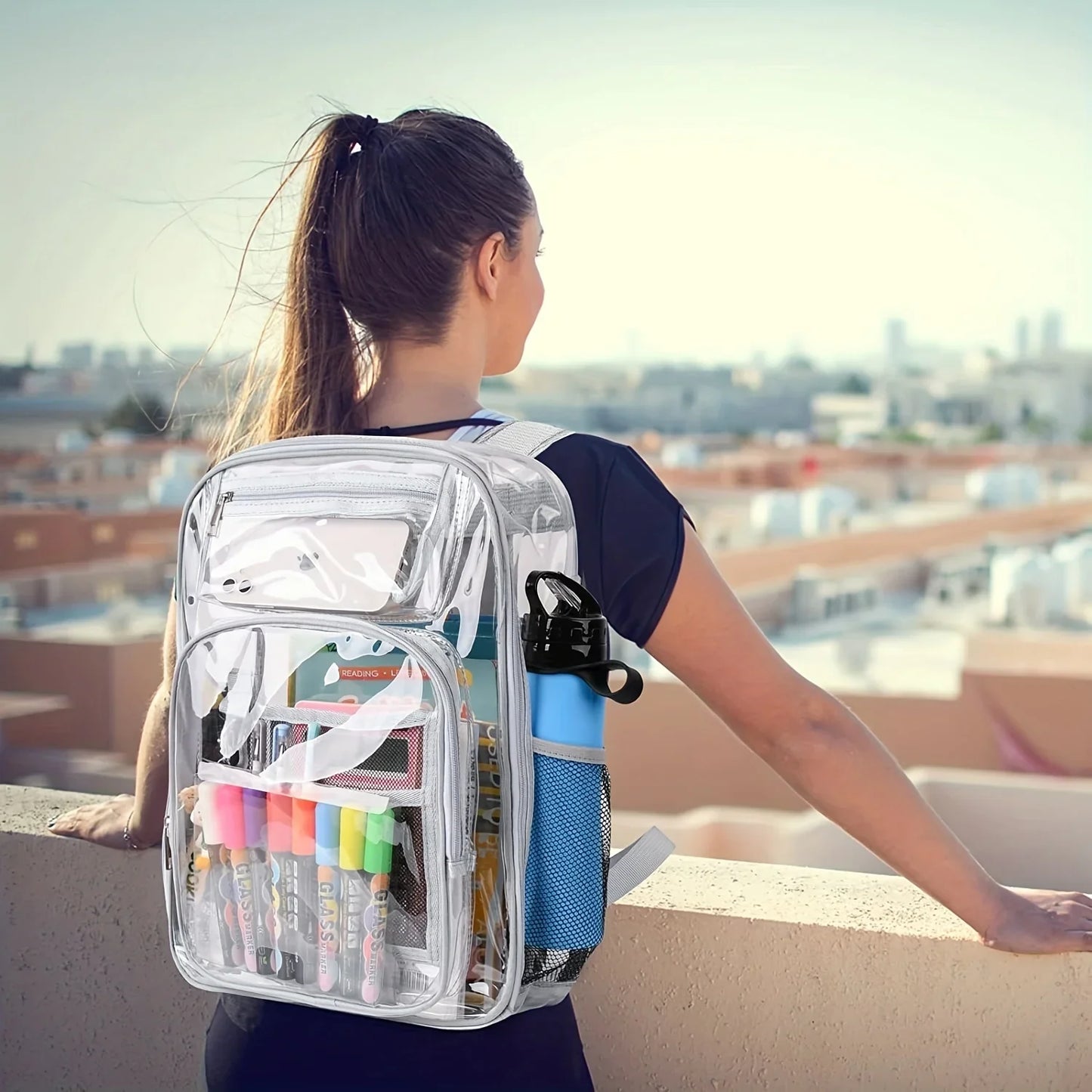 Clear PVC Backpack – Large Heavy Duty See-Through Bookbag with Reinforced Straps for School