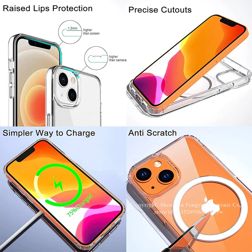 Clear Magnetic Phone Case with Kickstand for iPhone 16, 15, 14, 13, 12, 11 Mini – MagSafe Compatible, Wireless Charging Back Cover