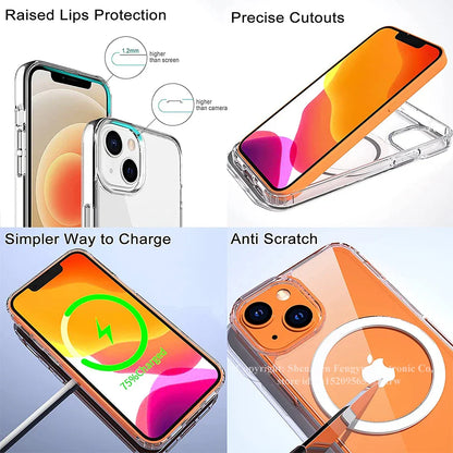 Clear Magnetic Phone Case with Kickstand for iPhone 16, 15, 14, 13, 12, 11 Mini – MagSafe Compatible, Wireless Charging Back Cover