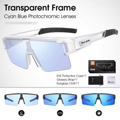 WEST BIKING Large Frame Cycling Glasses — Polarized Photochromic Sunglasses Fit Over Myopic Goggles