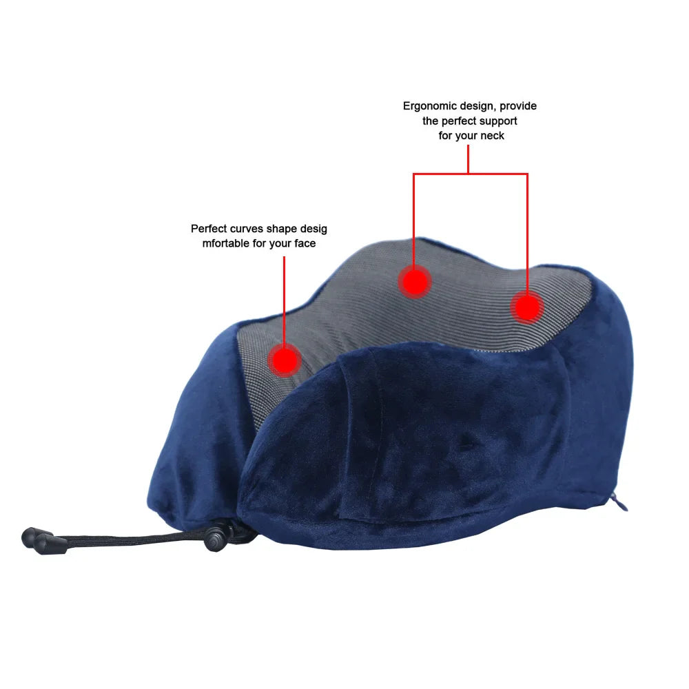 U Shaped Memory Foam Neck Pillow - Soft Travel Pillow with Massage Feature for Comfortable Sleeping, Airplane Pillow, Cervical Healthcare Bedding