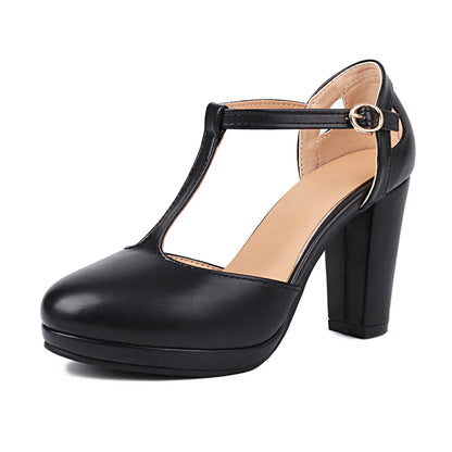 Plus Size Women’s High Heel Shoes – Round Toe Retro Platform Pumps, T-Strap Sandals for Party & Wedding, Sizes 40-43