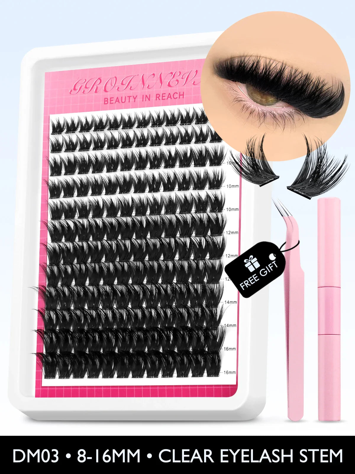 Fluffy C Curl Lash Cluster Kit (10–18mm) – DIY Eyelash Extensions Set with Bond & Seal for Natural Volume Lashes