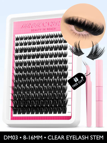 Fluffy C Curl Lash Cluster Kit (10–18mm) – DIY Eyelash Extensions Set with Bond & Seal for Natural Volume Lashes
