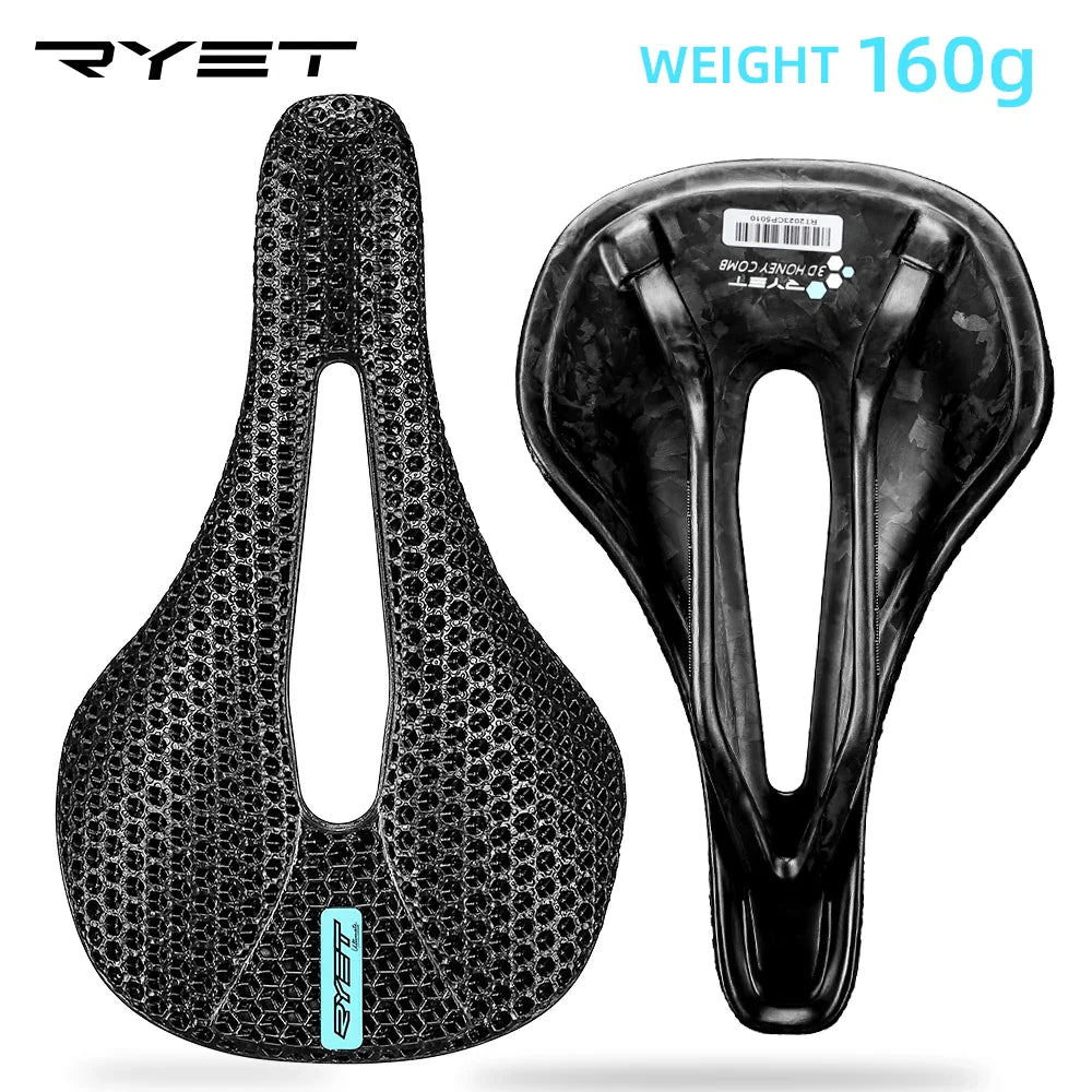 RYET 3D Printed Carbon Bike Saddle — 140/143mm Lightweight Road & MTB Cycling Seat with EVA Cushion