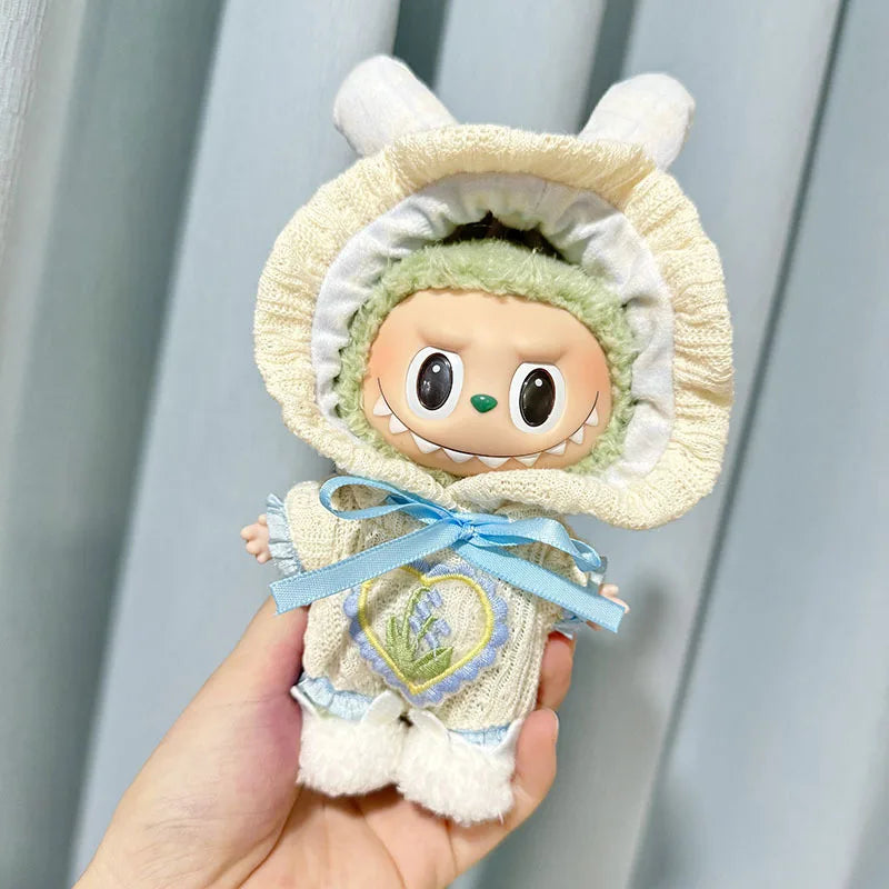 Labubu I & II Doll Clothes – 15cm/17cm Cute Eye Mask Pajama 3-Piece Set for Plush Dolls