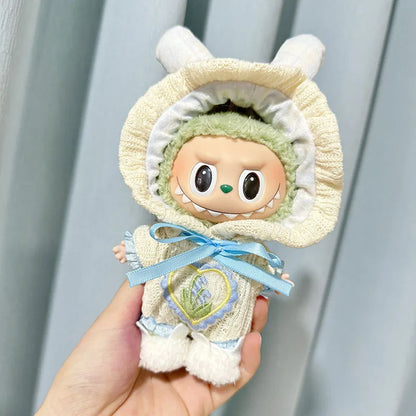 Labubu I & II Doll Clothes – 15cm/17cm Cute Eye Mask Pajama 3-Piece Set for Plush Dolls