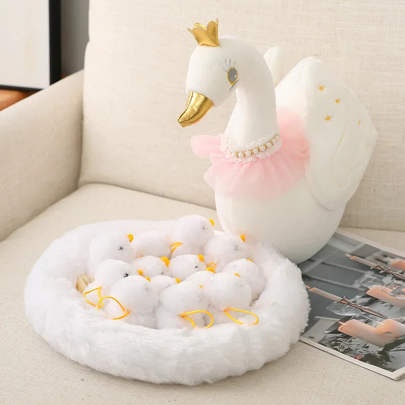 Swan & Chick Family Plush Toy — Lifelike Mother and Baby Stuffed Animals with Nest for Kids